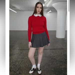 L’ecole des femmes Peter pan collar red knit pullover sweater